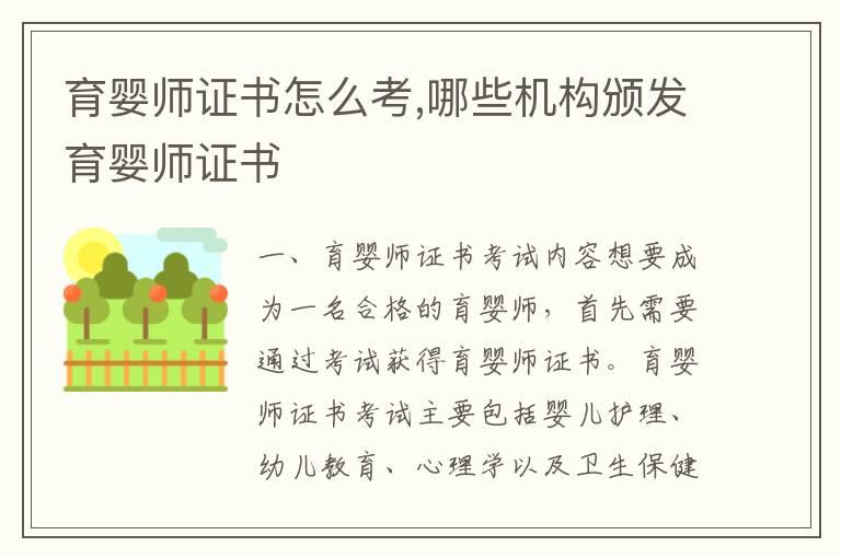 育婴师证书怎么考,哪些机构颁发育婴师证书