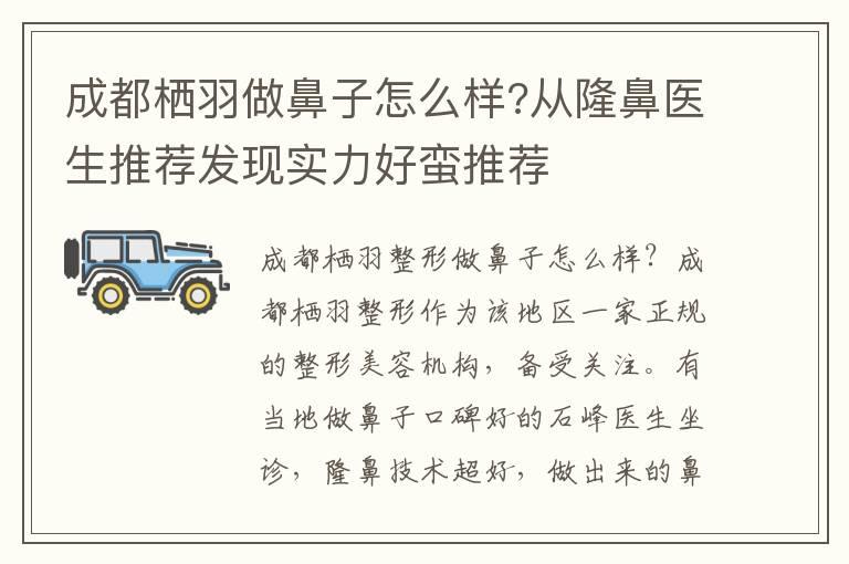 成都栖羽做鼻子怎么样?从隆鼻医生推荐发现实力好蛮推荐