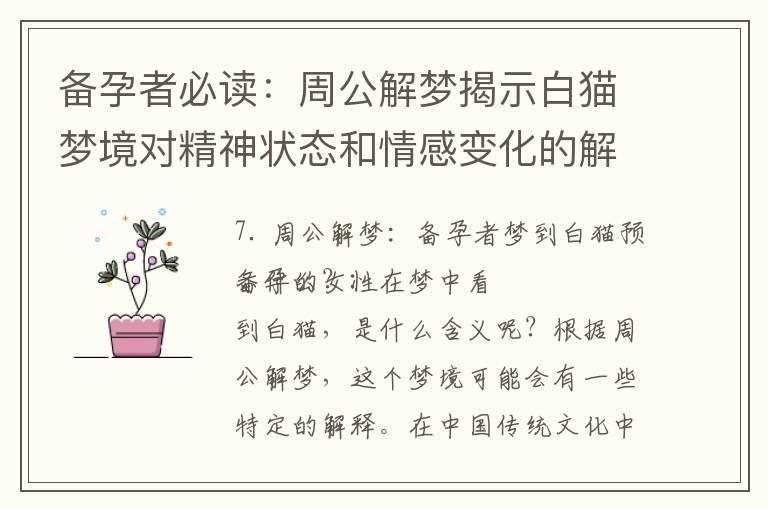 备孕者必读：周公解梦揭示白猫梦境对精神状态和情感变化的解析