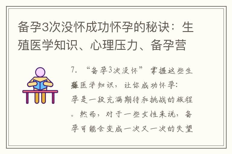 备孕3次没怀成功怀孕的秘诀：生殖医学知识、心理压力、备孕营养品和孕前检查规划