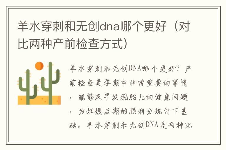 羊水穿刺和无创dna哪个更好（对比两种产前检查方式）