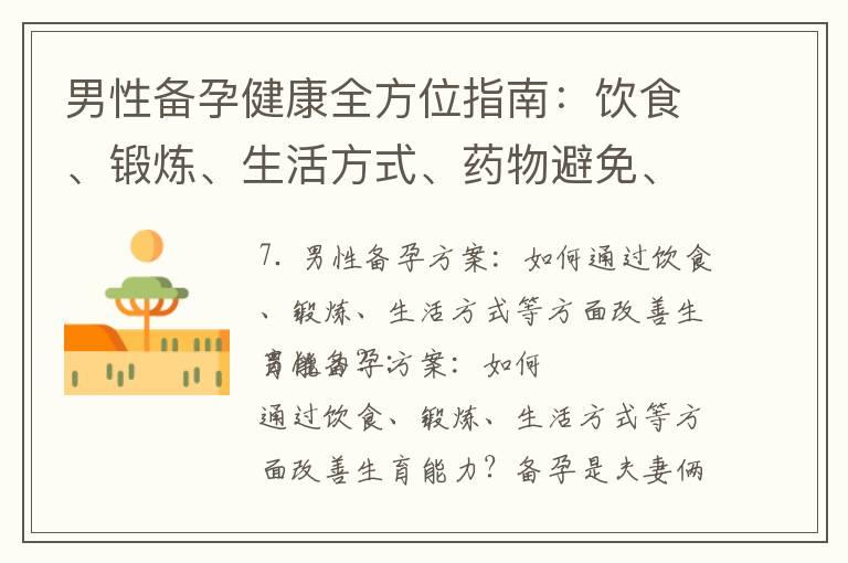 男性备孕健康全方位指南：饮食、锻炼、生活方式、药物避免、检查项目及知识了解