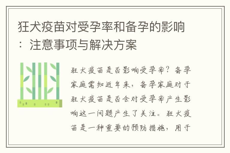 狂犬疫苗对受孕率和备孕的影响：注意事项与解决方案