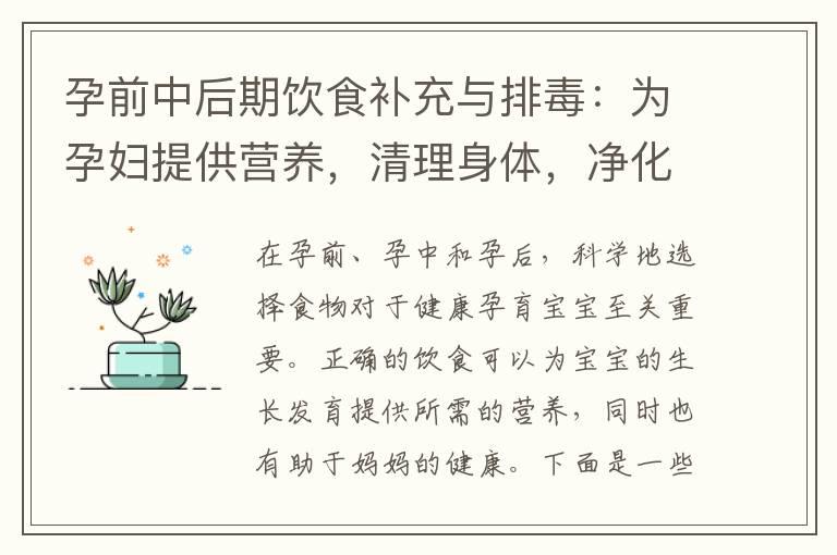 孕前中后期饮食补充与排毒：为孕妇提供营养，清理身体，净化胎儿环境