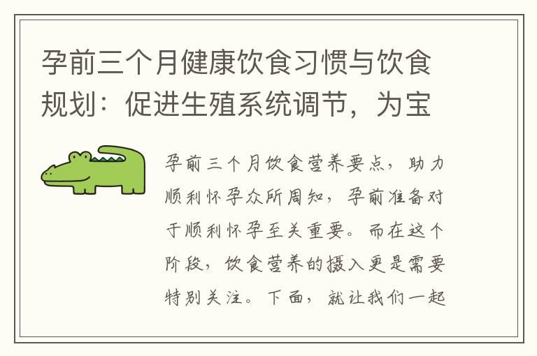 孕前三个月健康饮食习惯与饮食规划：促进生殖系统调节，为宝宝提供均衡营养