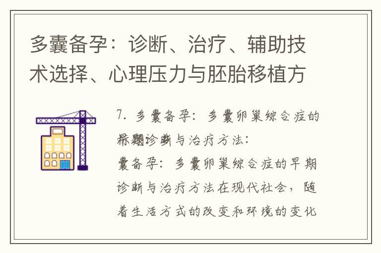 多囊备孕：诊断、治疗、辅助技术选择、心理压力与胚胎移植方案