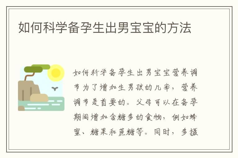 如何科学备孕生出男宝宝的方法