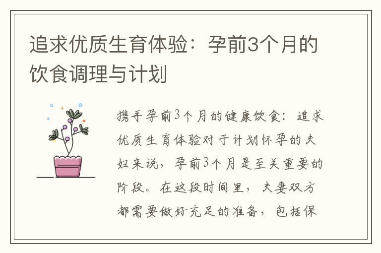 追求优质生育体验：孕前3个月的饮食调理与计划