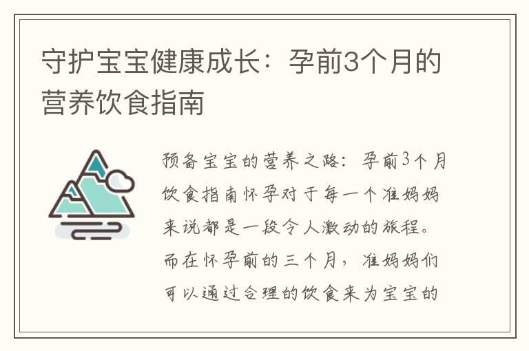 守护宝宝健康成长：孕前3个月的营养饮食指南