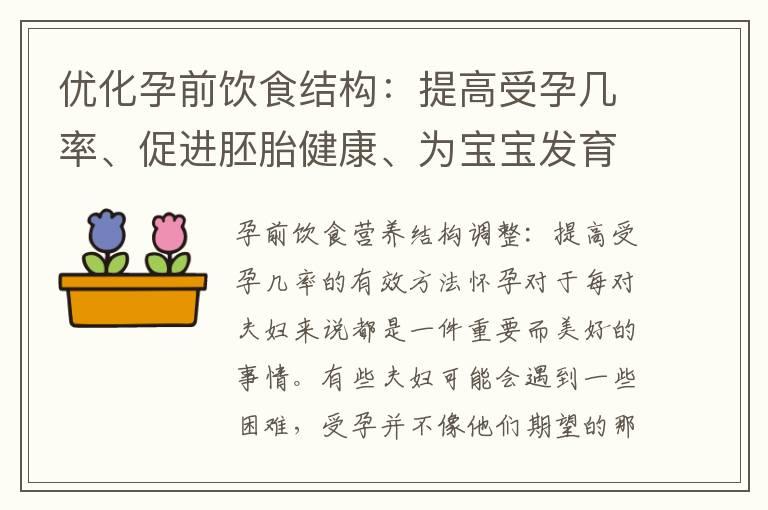 优化孕前饮食结构：提高受孕几率、促进胚胎健康、为宝宝发育提供均衡营养的科学方法