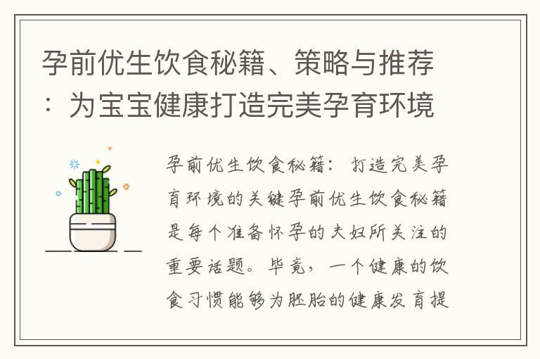 孕前优生饮食秘籍、策略与推荐：为宝宝健康打造完美孕育环境