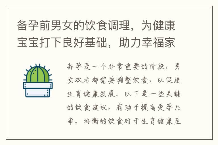 备孕前男女的饮食调理，为健康宝宝打下良好基础，助力幸福家庭的构建