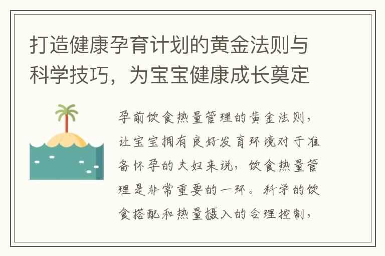 打造健康孕育计划的黄金法则与科学技巧，为宝宝健康成长奠定基石