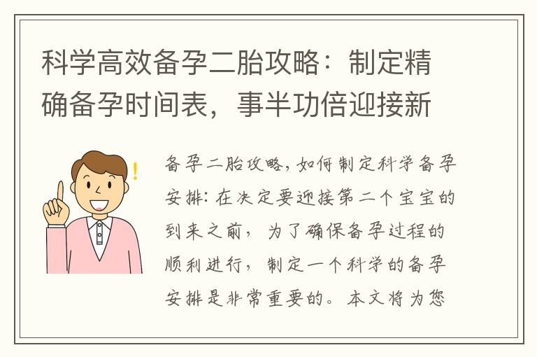 科学高效备孕二胎攻略：制定精确备孕时间表，事半功倍迎接新生命