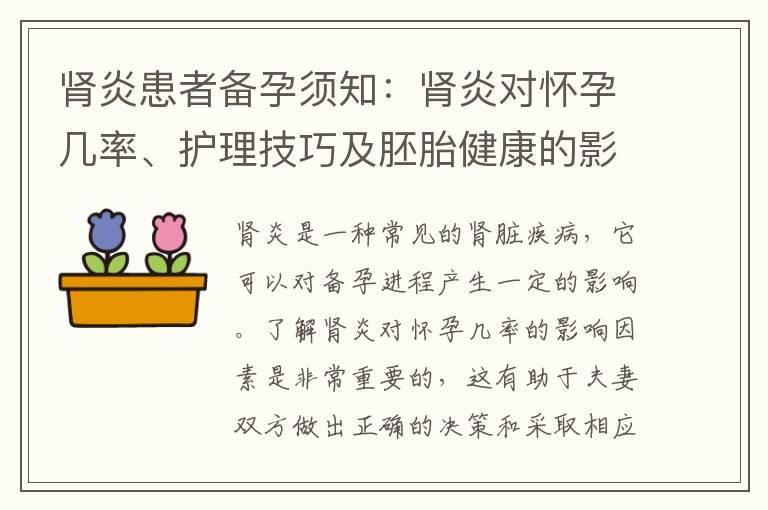 肾炎患者备孕须知：肾炎对怀孕几率、护理技巧及胚胎健康的影响