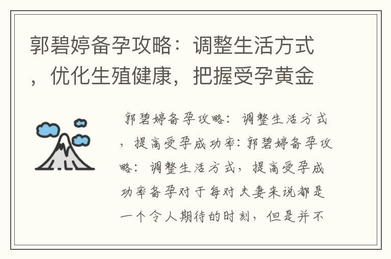 郭碧婷备孕攻略：调整生活方式，优化生殖健康，把握受孕黄金期，提高受孕效率