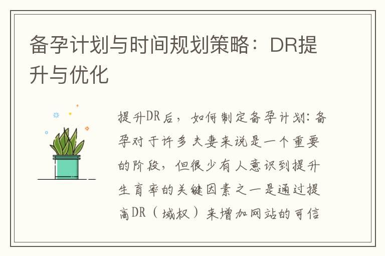 备孕计划与时间规划策略：DR提升与优化