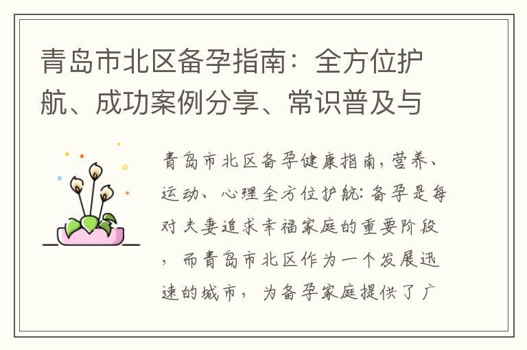 青岛市北区备孕指南：全方位护航、成功案例分享、常识普及与禁忌注意事项