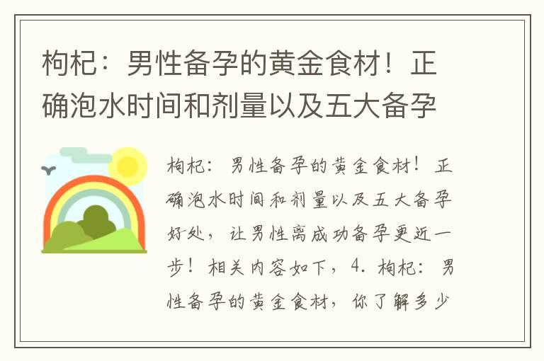 枸杞：男性备孕的黄金食材！正确泡水时间和剂量以及五大备孕好处，让男性离成功备孕更近一步！