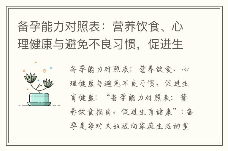 备孕能力对照表：营养饮食、心理健康与避免不良习惯，促进生育健康_备孕期间炎热天气下的健康建议和生育能力调整