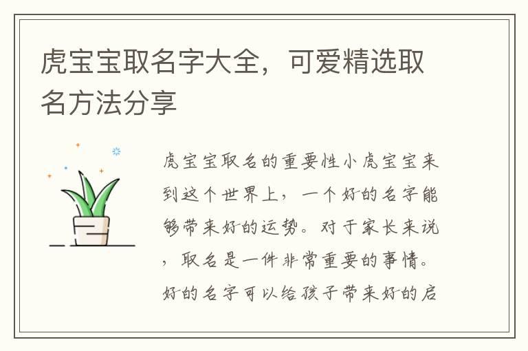 虎宝宝取名字大全，可爱精选取名方法分享