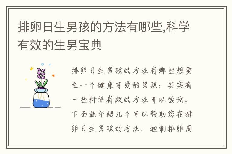 排卵日生男孩的方法有哪些,科学有效的生男宝典