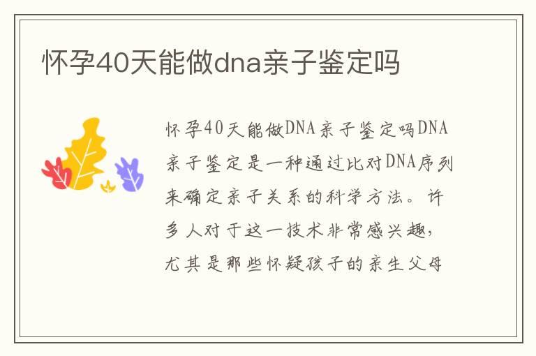 怀孕40天能做dna亲子鉴定吗