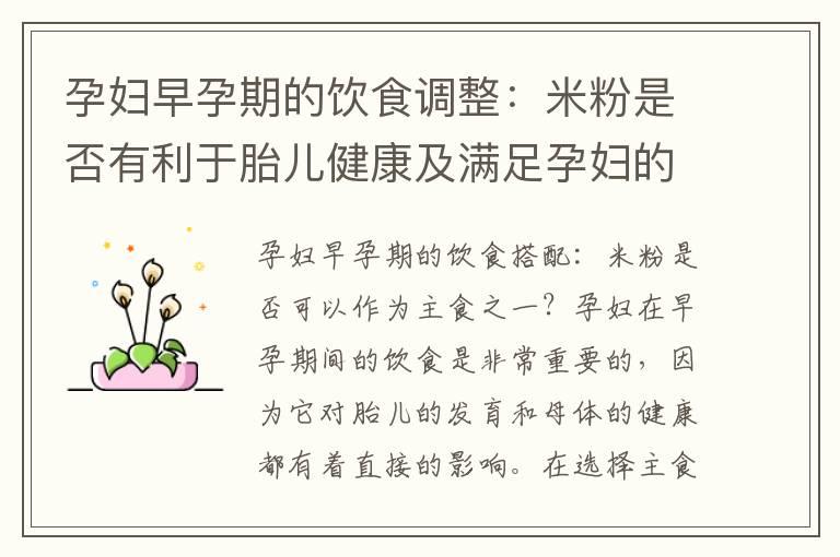 孕妇早孕期的饮食调整：米粉是否有利于胎儿健康及满足孕妇的营养需求？