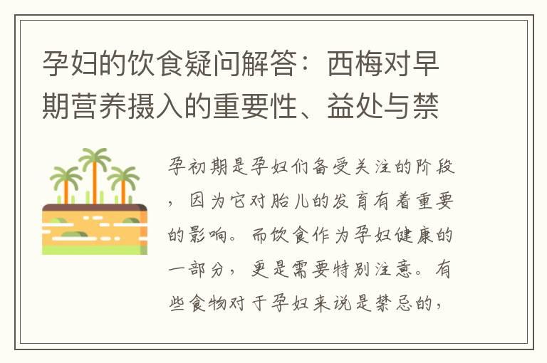 孕妇的饮食疑问解答：西梅对早期营养摄入的重要性、益处与禁忌