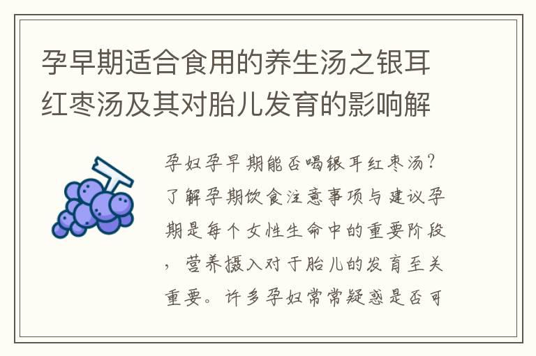 孕早期适合食用的养生汤之银耳红枣汤及其对胎儿发育的影响解析