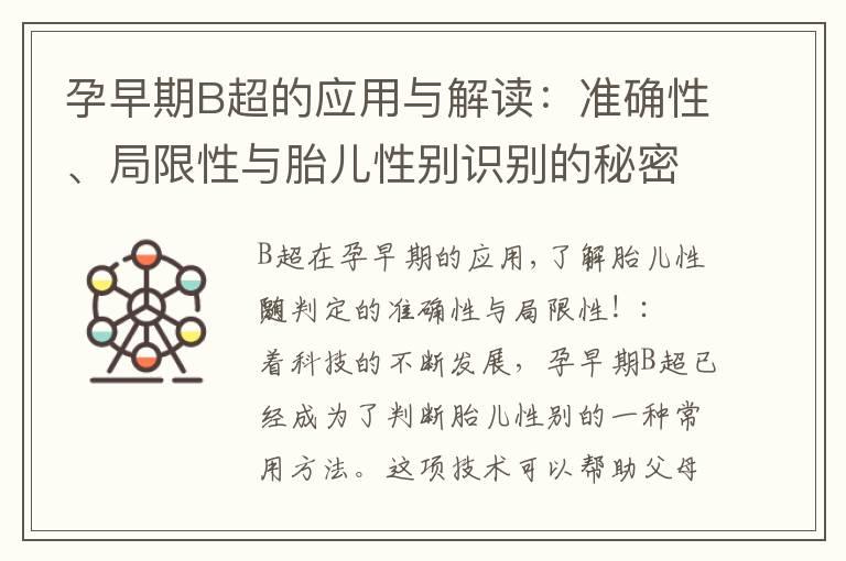 孕早期B超的应用与解读：准确性、局限性与胎儿性别识别的秘密揭秘！