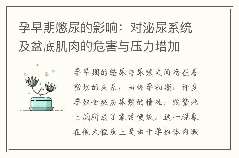 孕早期憋尿的影响：对泌尿系统及盆底肌肉的危害与压力增加