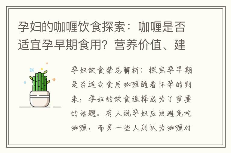 孕妇的咖喱饮食探索：咖喱是否适宜孕早期食用？营养价值、建议与风险评估