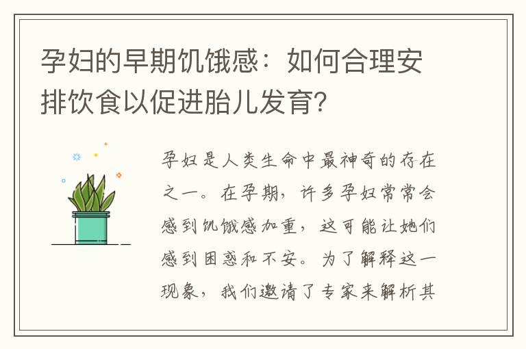 孕妇的早期饥饿感：如何合理安排饮食以促进胎儿发育？