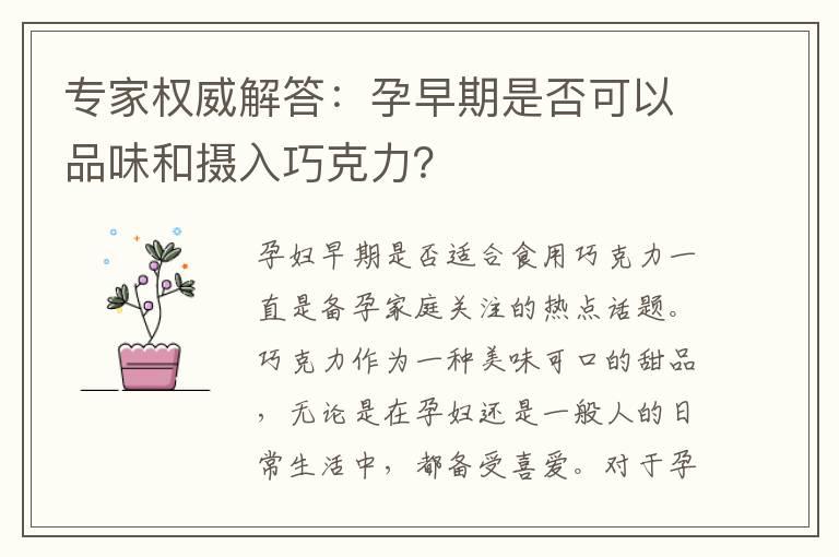 专家权威解答：孕早期是否可以品味和摄入巧克力？