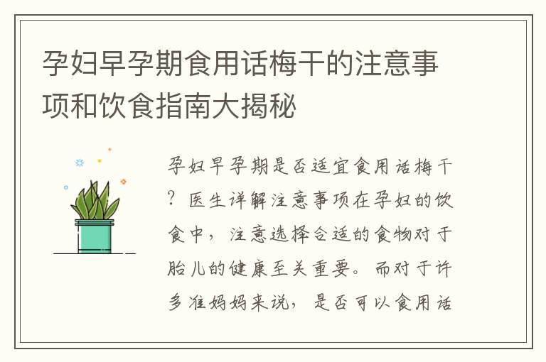 孕妇早孕期食用话梅干的注意事项和饮食指南大揭秘