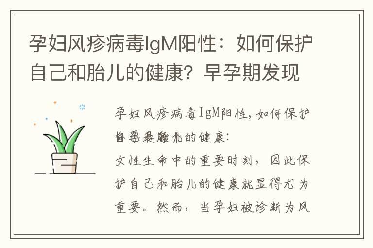 孕妇风疹病毒IgM阳性：如何保护自己和胎儿的健康？早孕期发现风疹病毒IgM阳性：应该怎么办？医生解答常见疑问