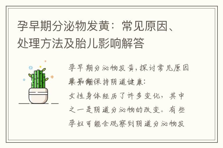 孕早期分泌物发黄：常见原因、处理方法及胎儿影响解答