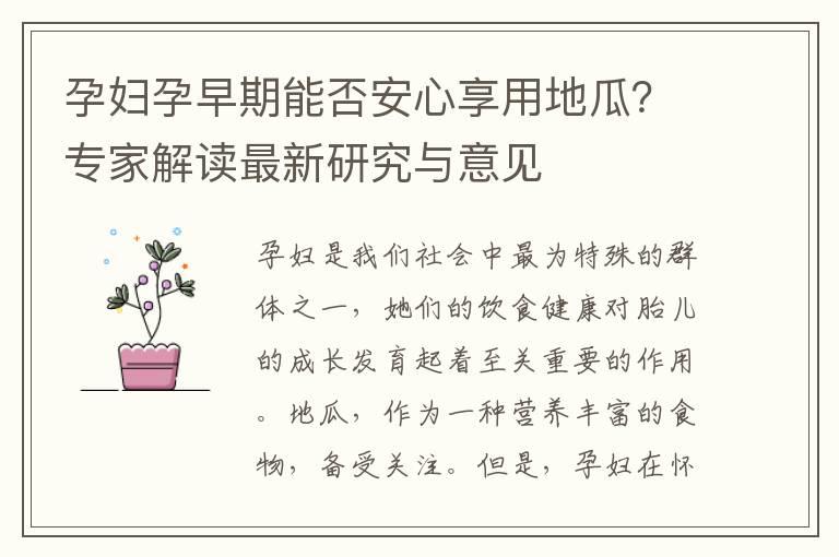 孕妇孕早期能否安心享用地瓜？专家解读最新研究与意见