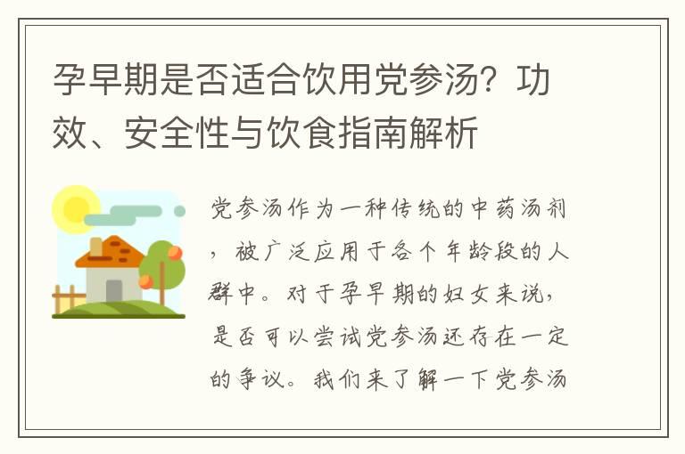 孕早期是否适合饮用党参汤？功效、安全性与饮食指南解析