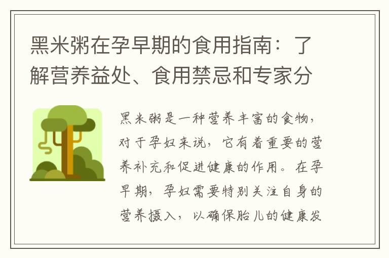 黑米粥在孕早期的食用指南：了解营养益处、食用禁忌和专家分享的健康建议与食谱推荐