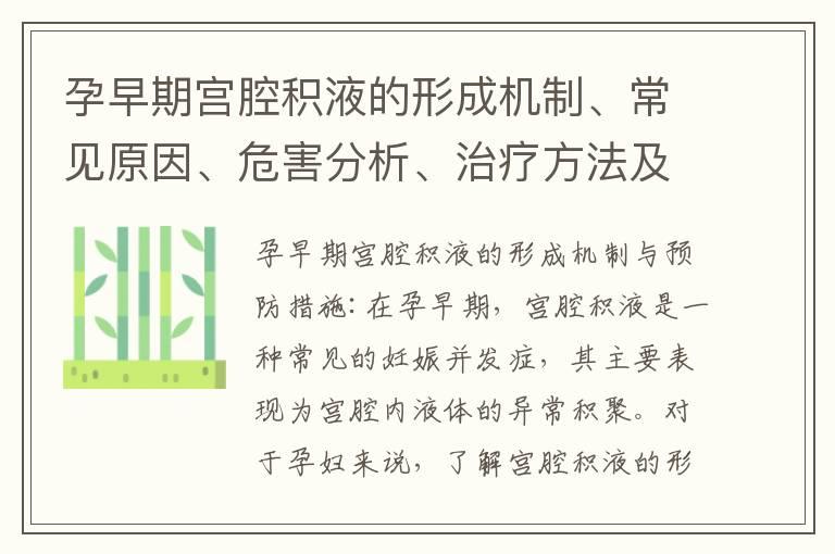 孕早期宫腔积液的形成机制、常见原因、危害分析、治疗方法及护理建议探讨