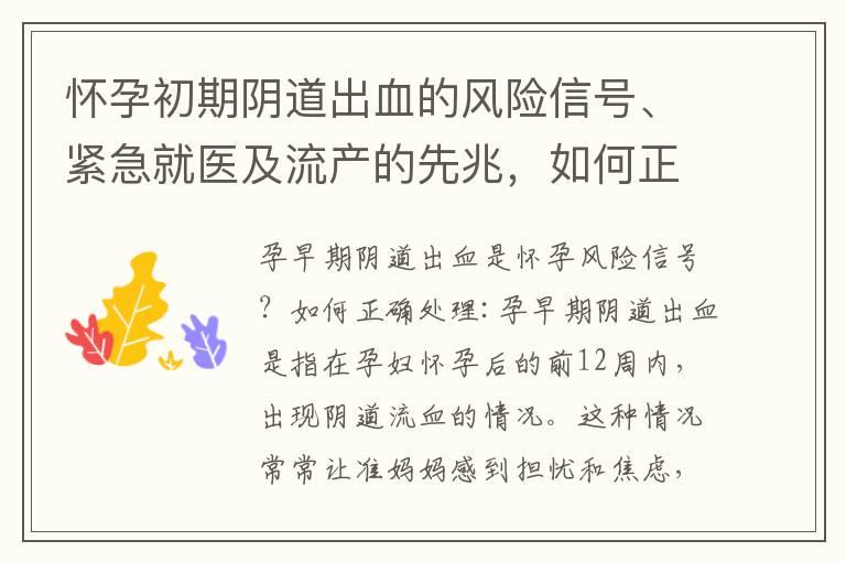 怀孕初期阴道出血的风险信号、紧急就医及流产的先兆，如何正确处理和避免风险？