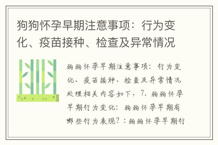 狗狗怀孕早期注意事项：行为变化、疫苗接种、检查及异常情况处理