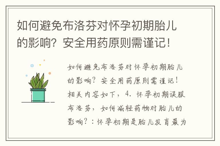 如何避免布洛芬对怀孕初期胎儿的影响？安全用药原则需谨记！