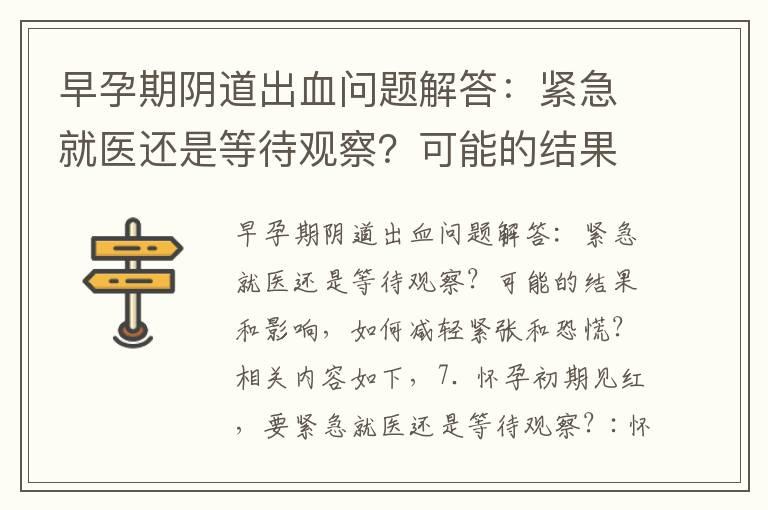 早孕期阴道出血问题解答：紧急就医还是等待观察？可能的结果和影响，如何减轻紧张和恐慌？